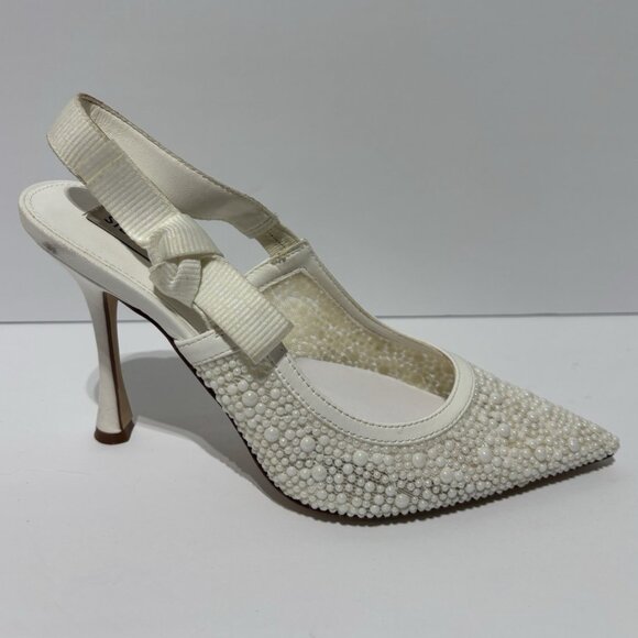 Steve Madden Women’s Bri, White Pearl Slingback Pumps, Size 8 M - Picture 1 of 5